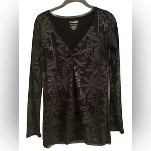Roper Western Wear Black Floral Blouse Size Small